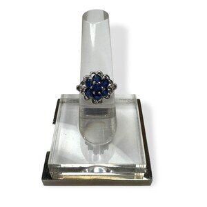 Sterling Silver & Sapphire Floral Ring Size 5.5 2.14g